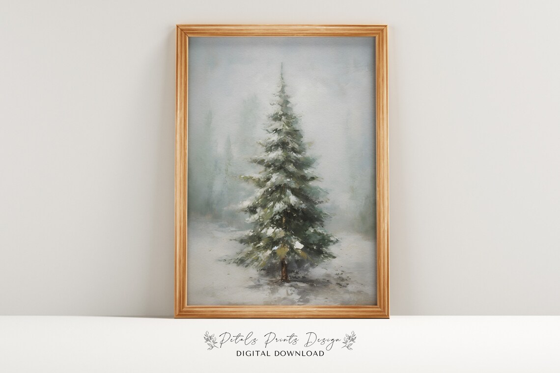 Vintage Pine Tree Christmas Art Print, Rustic Holiday