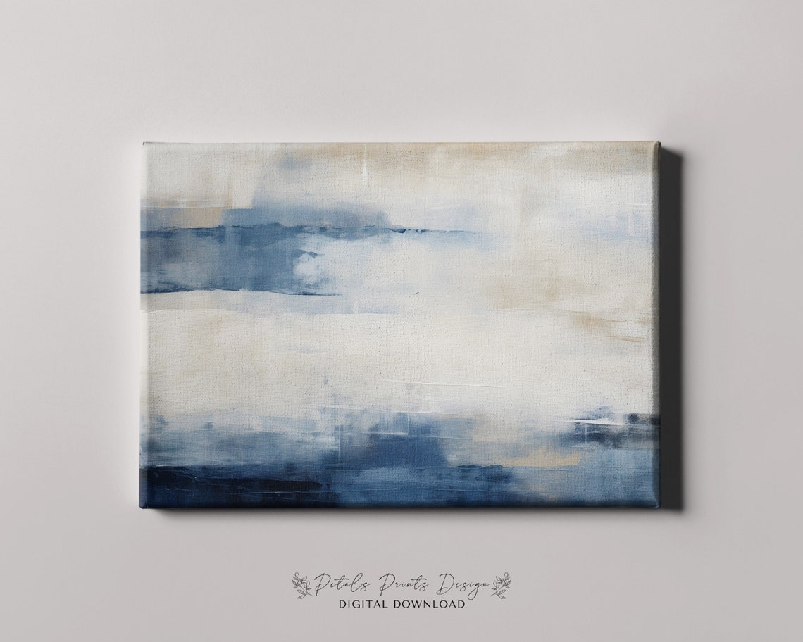 Blue White Horizontal Abstract Waves Modern Coastal Wall Poster - Image 4