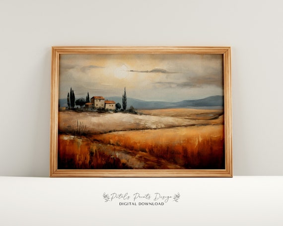 Neutral Country Vintage Wall Art Neutral Field Landscape Prints Countryside Painting Rustic Farmhouse Decor Art Print 2024