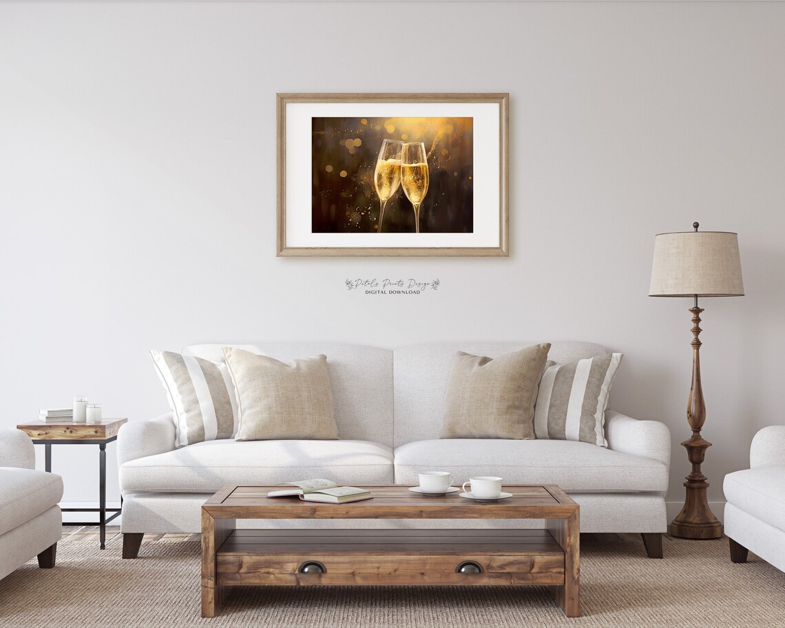 Champagne Toast Two Flutes Golden Celebration Painting Poster - Image 2