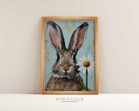 Vintage Rabbit Spring Art Print, Rustic Easter