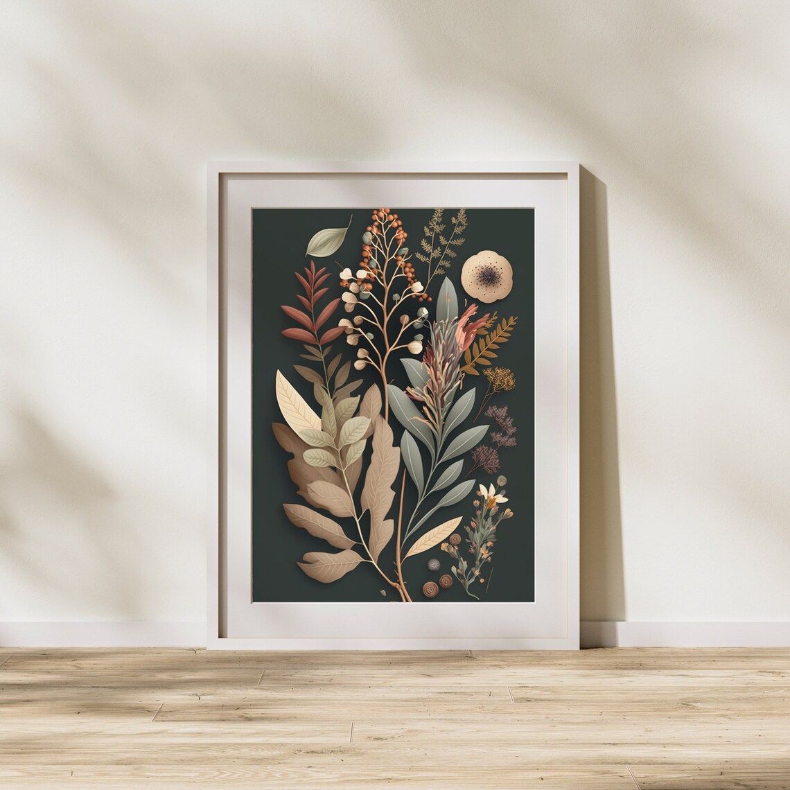 Rustic Botanical Wall Art Colorful Leaves Folk