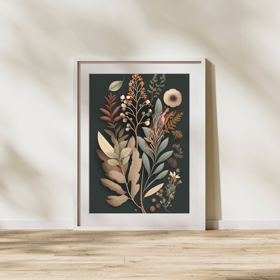 Rustic Botanical Wall Art Colorful Leaves Folk