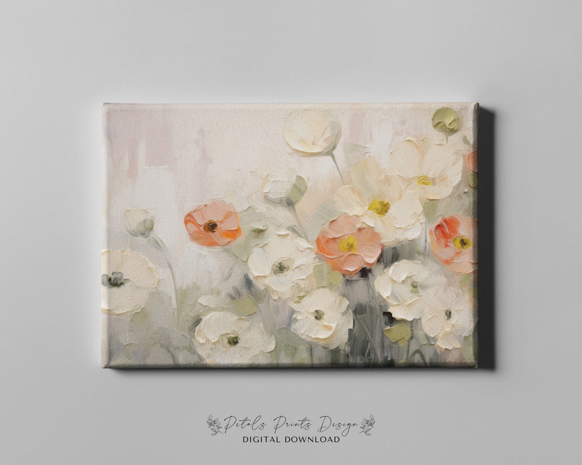 Soft White and Coral Poppies Airy Pastel Spring Floral Poster - Image 4