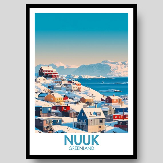 Nuuk Greenland Snowy Harbor Colorful Houses Arctic View Poster Art