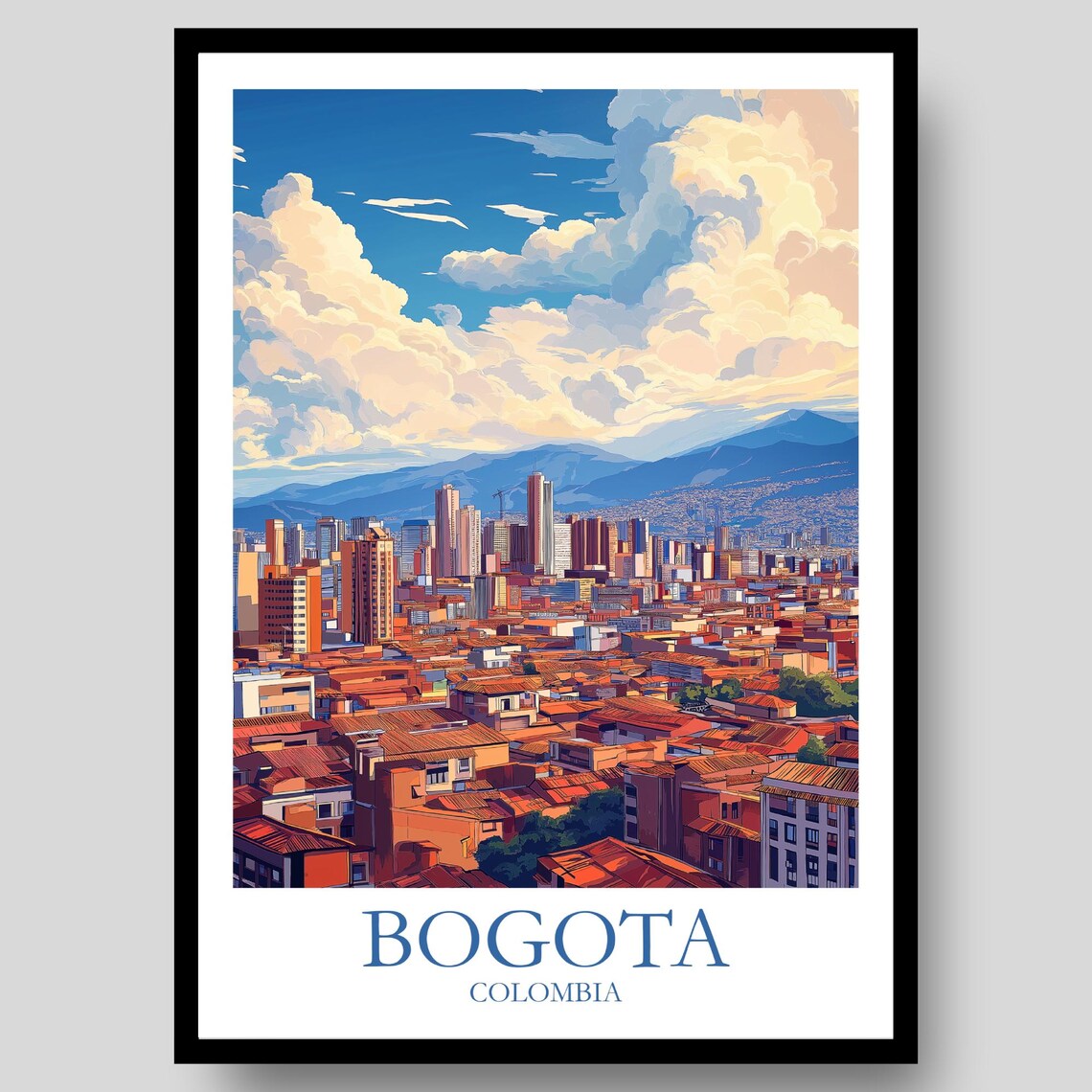 Bogota Colombia City Skyline Mountains Vintage Travel Poster