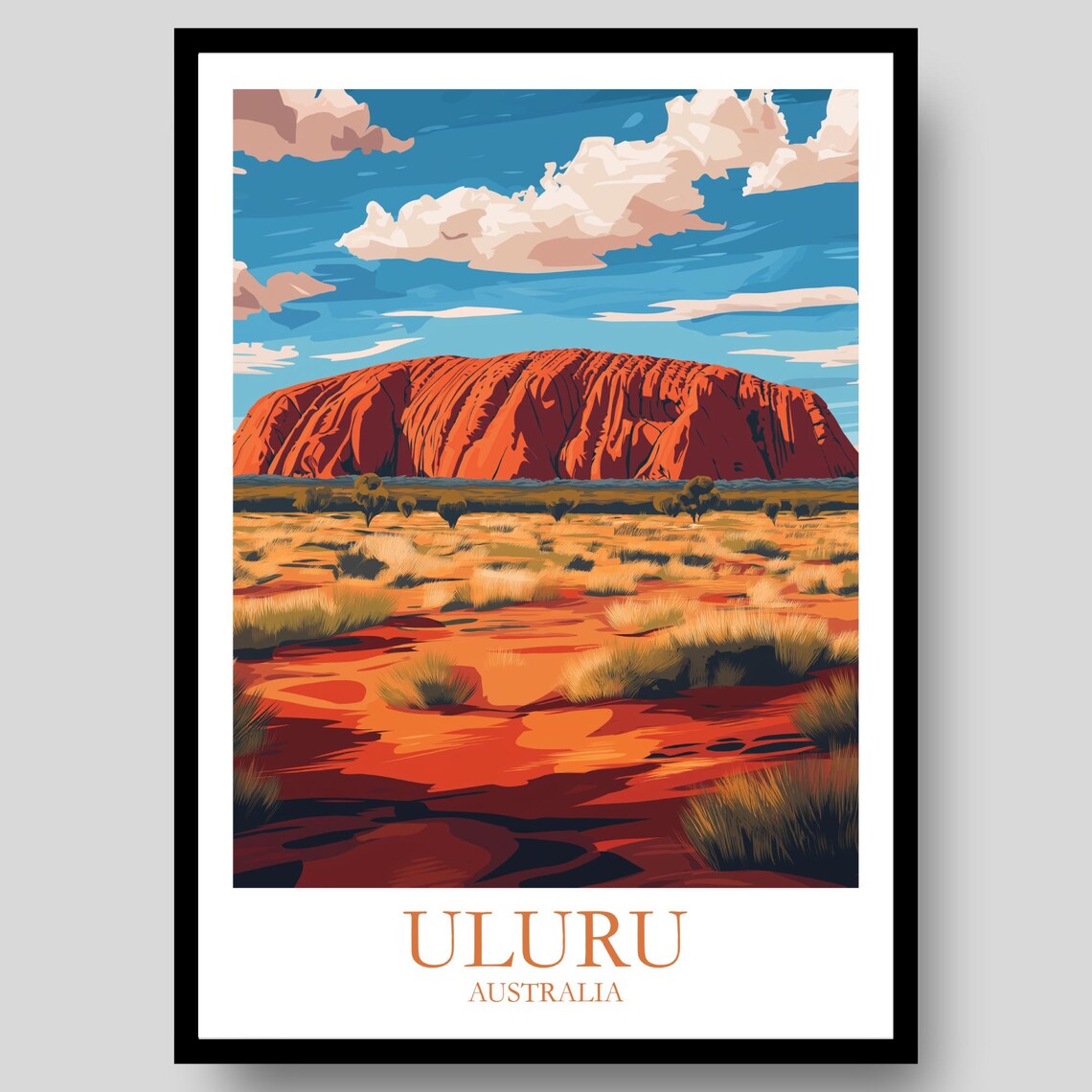 Uluru Australia Outback Travel Poster, Landscape Print