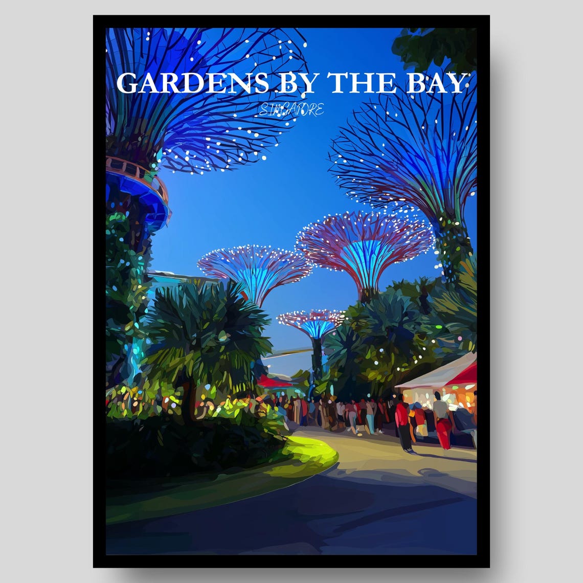 Gardens by the Bay Supertrees Singapore Night Lights Scene Poster