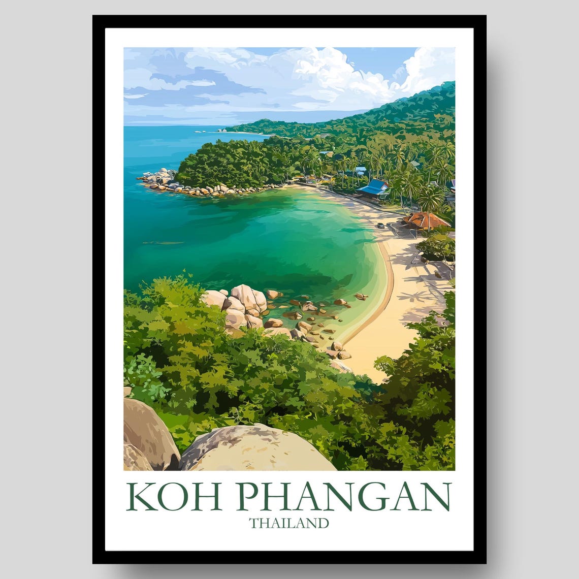Koh Phangan Thailand Beach Cove Aerial Palm Vista Art Poster
