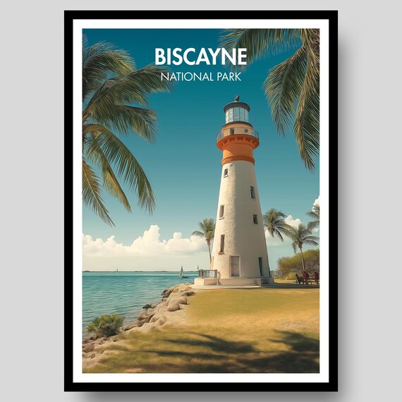 Biscayne National Park Lighthouse Ocean View Top Title Travel Poster