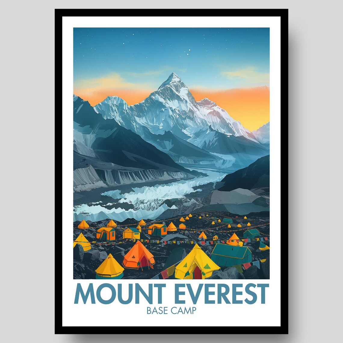 Mount Everest Base Camp Tents Sunset Himalaya Adventure Poster