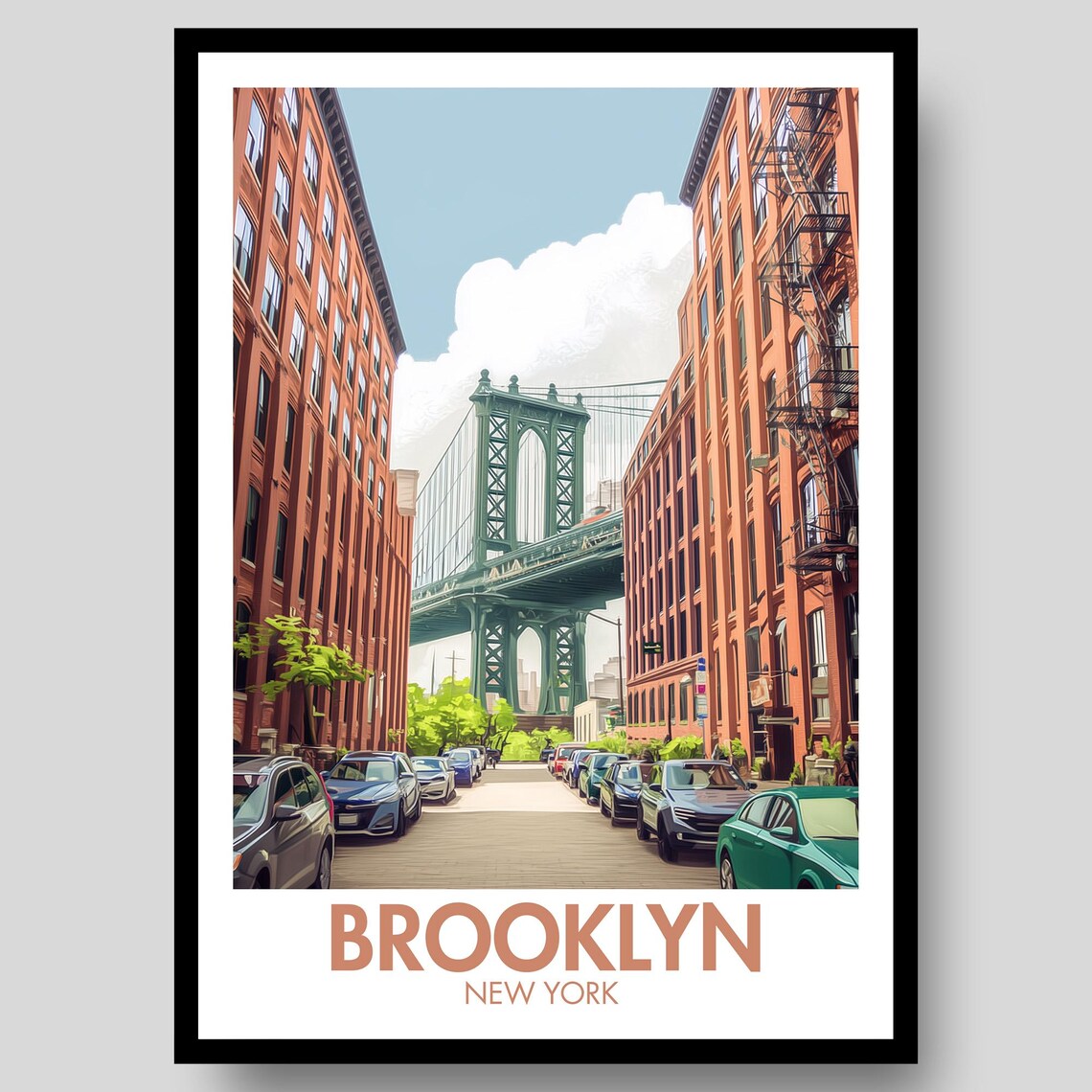Brooklyn Bridge Poster, New York City Travel Poster