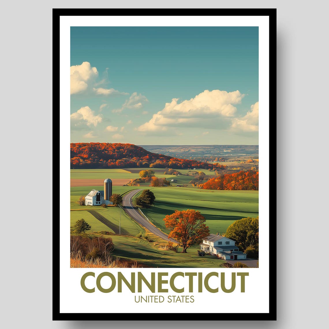 Connecticut Poster Print Wall Art Map Landscape