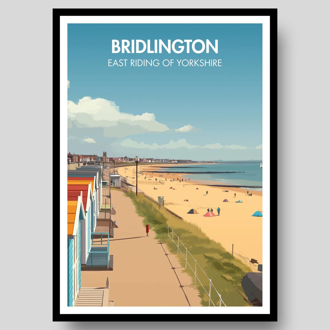Bridlington Yorkshire Beach Huts Seaside Retro Vintage Travel Poster