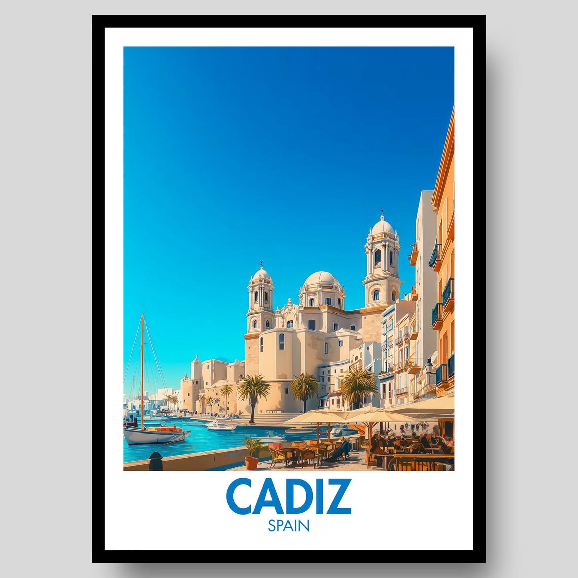 Cadiz Spain Cathedral Harbour with Palm Trees Vintage Travel Poster