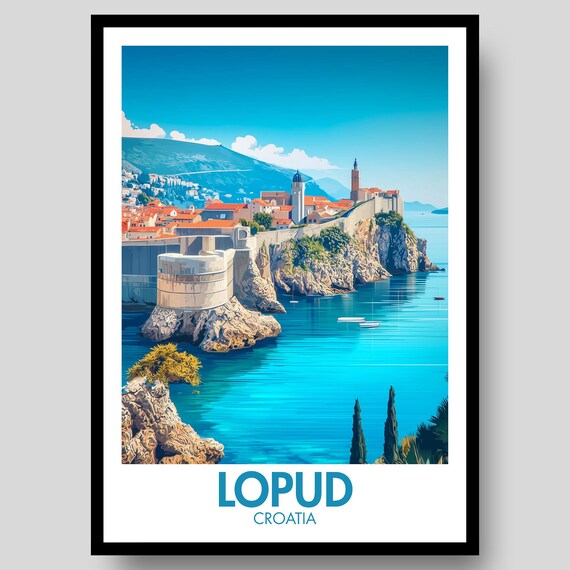 Lopud Croatia Coastal Fortress Cliffs Turquoise Sea Travel Poster