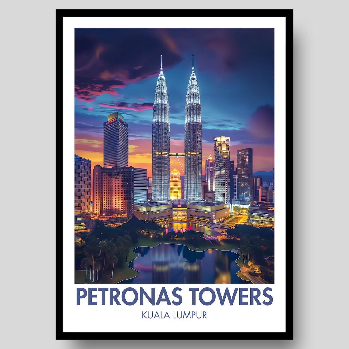 Petronas Towers Kuala Lumpur Sunset Skyline Night Glow Poster