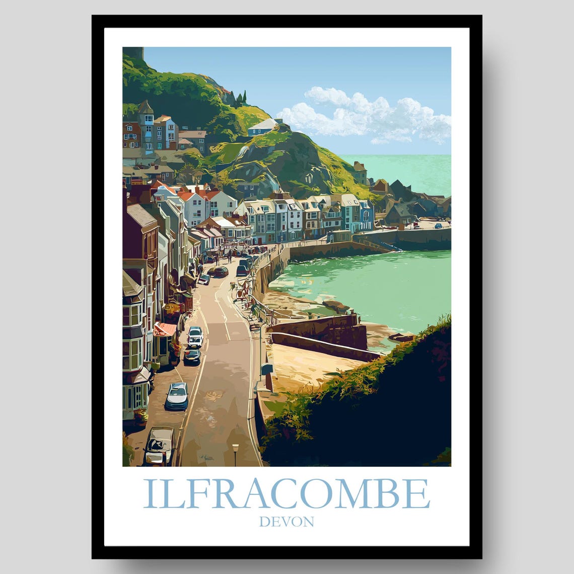 Ilfracombe Devon Harbor Seafront Cliffs Coastal Town Travel Poster