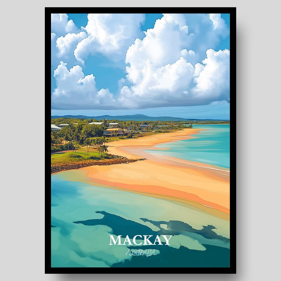 Mackay Australia Golden Beach Palm Coast Aerial View Travel Poster