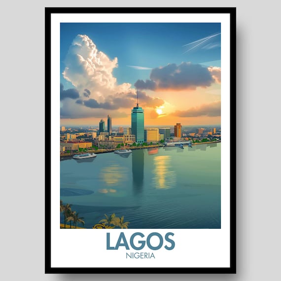 Lagos Nigeria Waterfront Skyline Sunset Cityscape Travel Poster