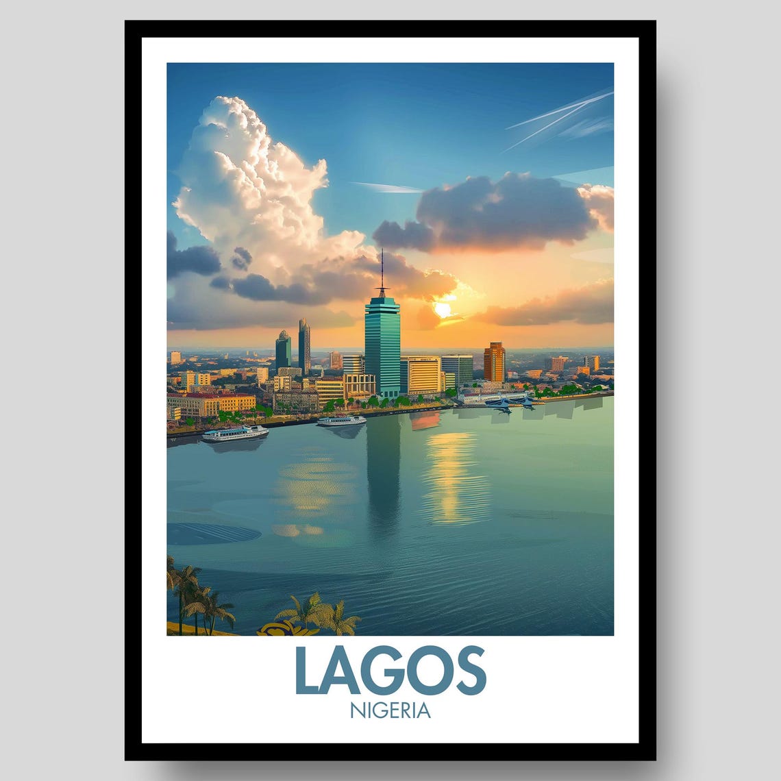 Lagos Nigeria Waterfront Skyline Sunset Cityscape Travel Poster