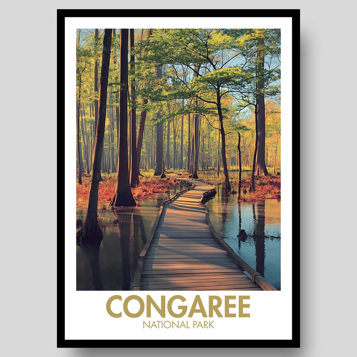 Congaree National Park Boardwalk Swamp Forest Sunlight Poster