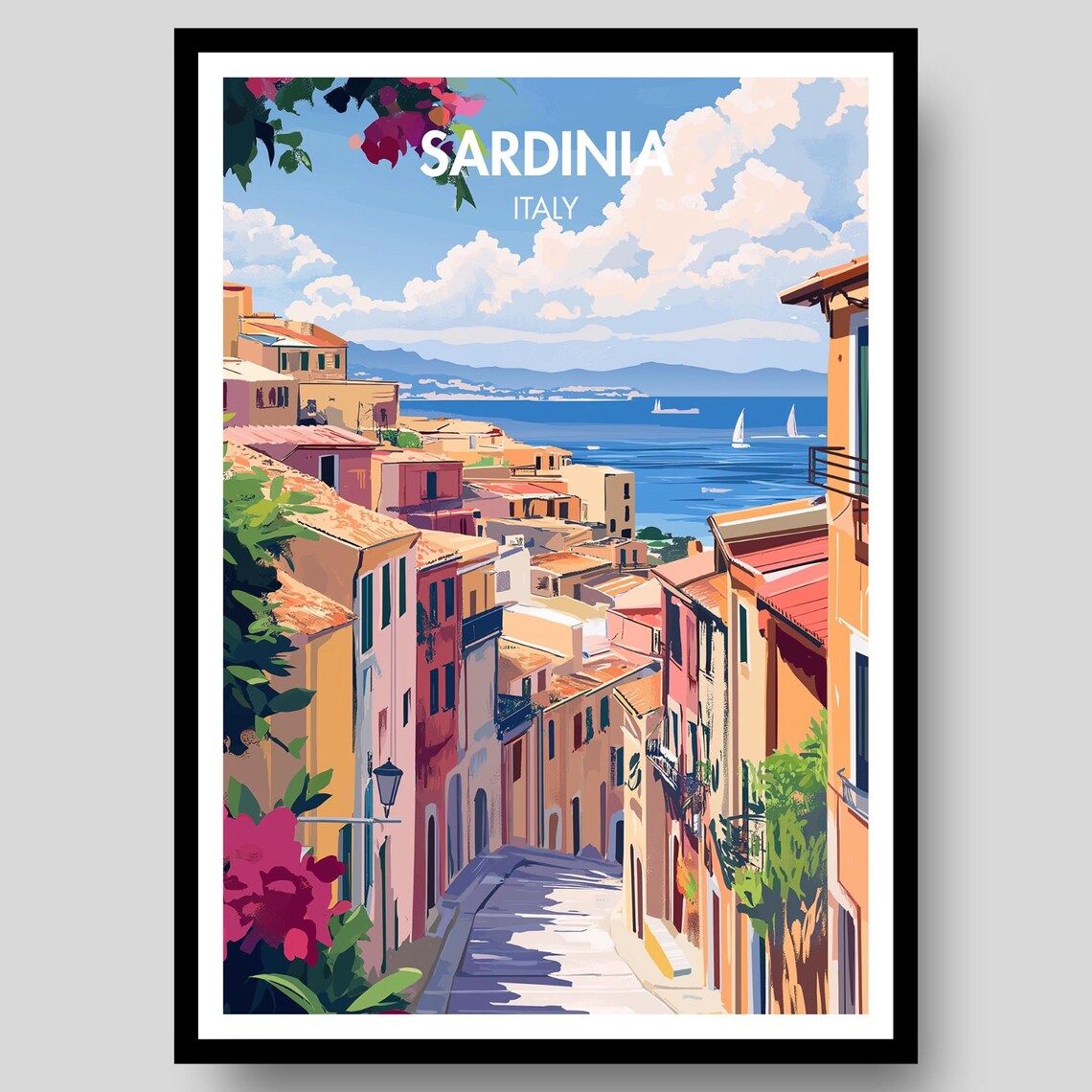 Sardinia Italy Travel Poster, Italian Wall Art Print