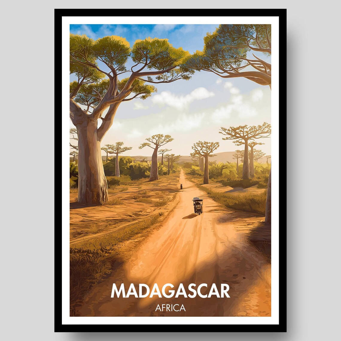 Madagascar Baobab Avenue Sunset Dirt Road Safari Travel Poster