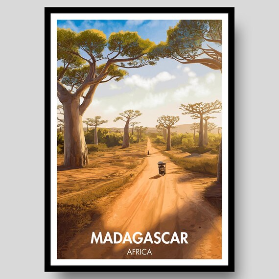 Madagascar Baobab Avenue Sunset Dirt Road Safari Travel Poster