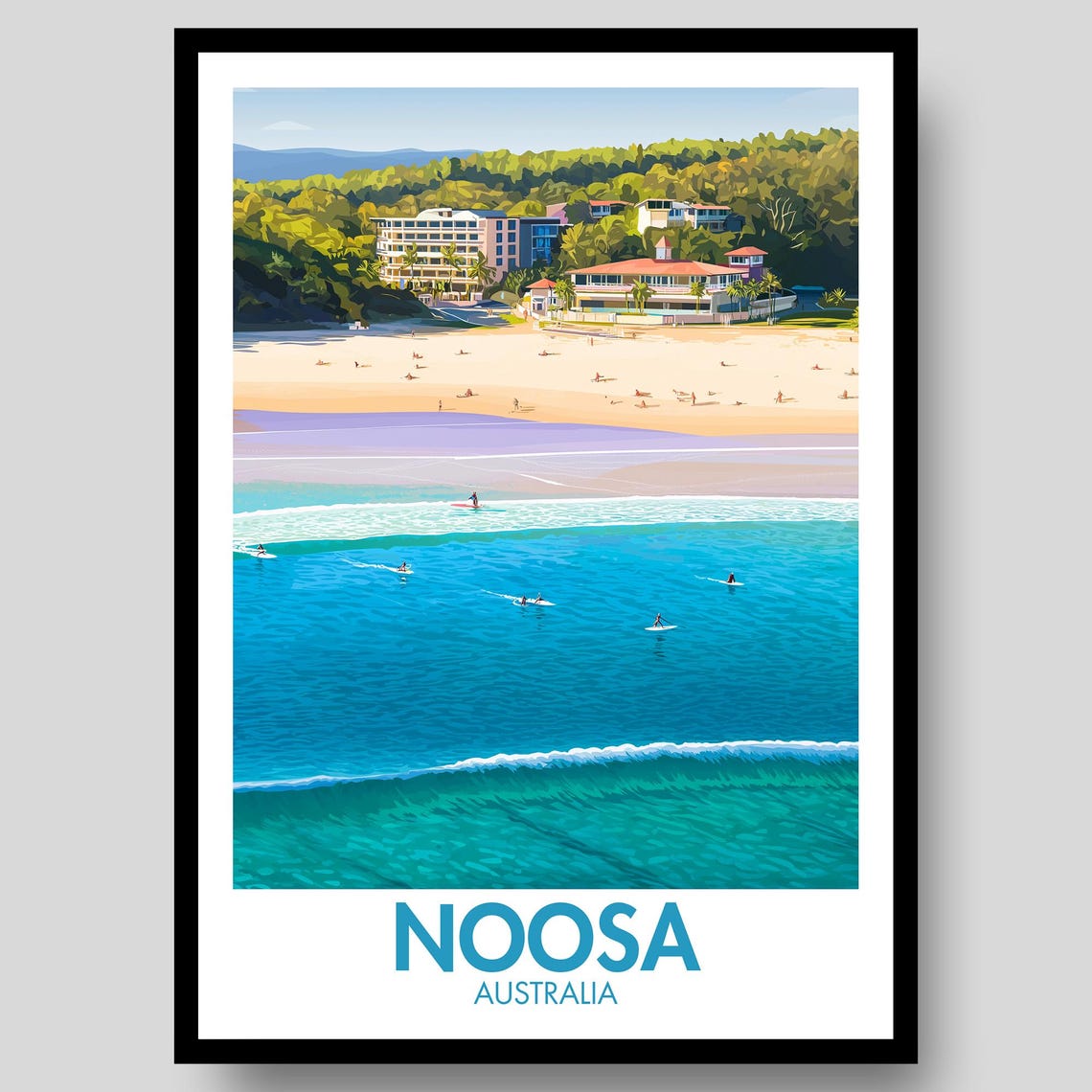 Noosa Surf Beach Surfers Wave Riders Queensland Sunny Coast Poster