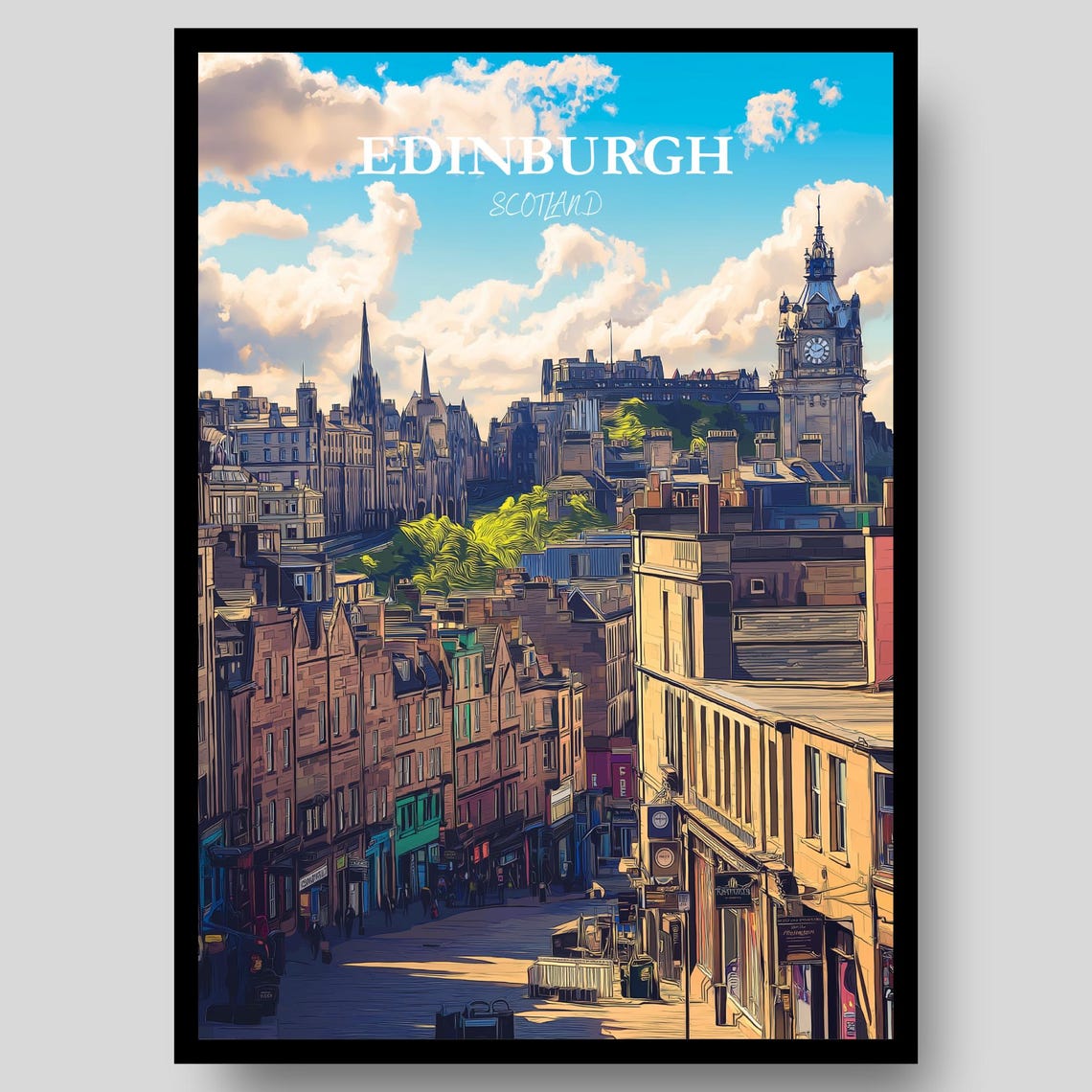 Edinburgh Scotland Royal Mile Street Castle Approach Spire Poster