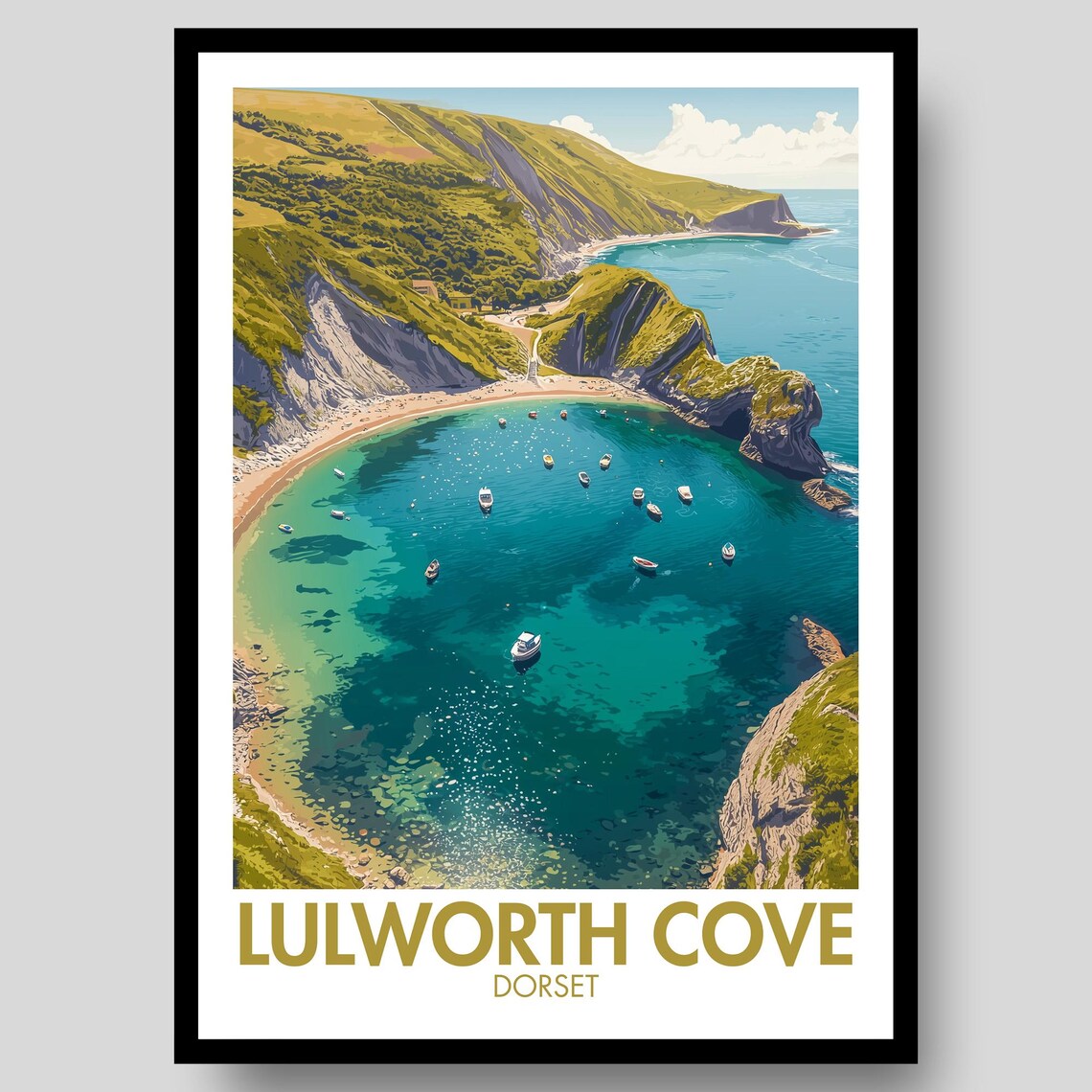 Lulworth Cove Poster, Dorset Jurassic Coast Travel Poster