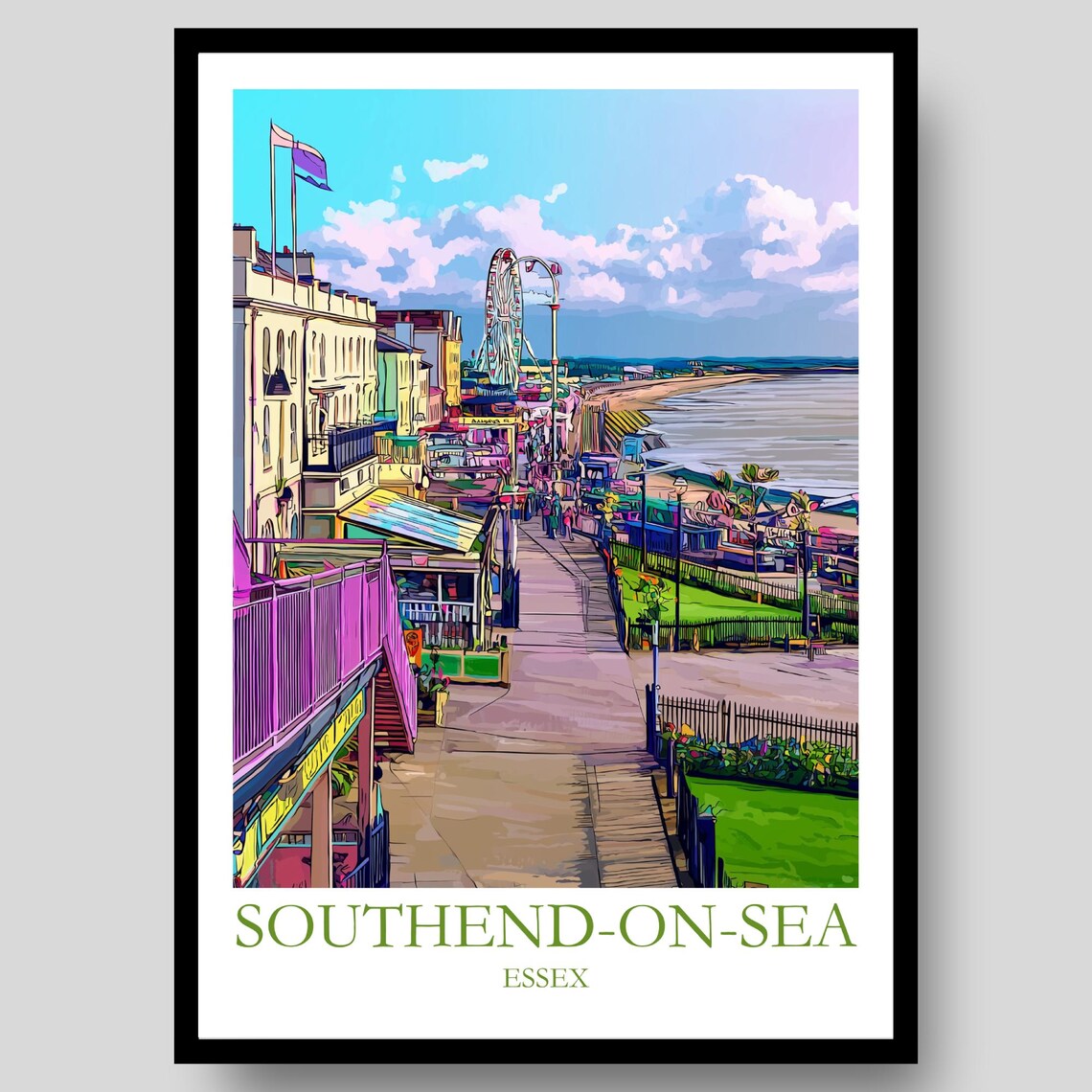 Southend On Sea Essex Vintage Travel Beach Boardwalk Art Poster