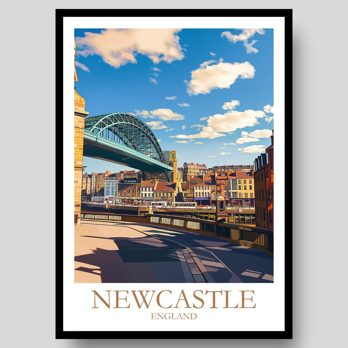 Newcastle England Tyne Bridge Quayside City Travel Art Poster