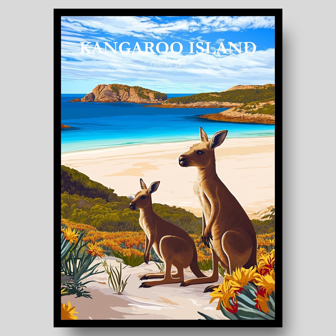 Kangaroo Island Australia Travel Poster, Wall Art Print