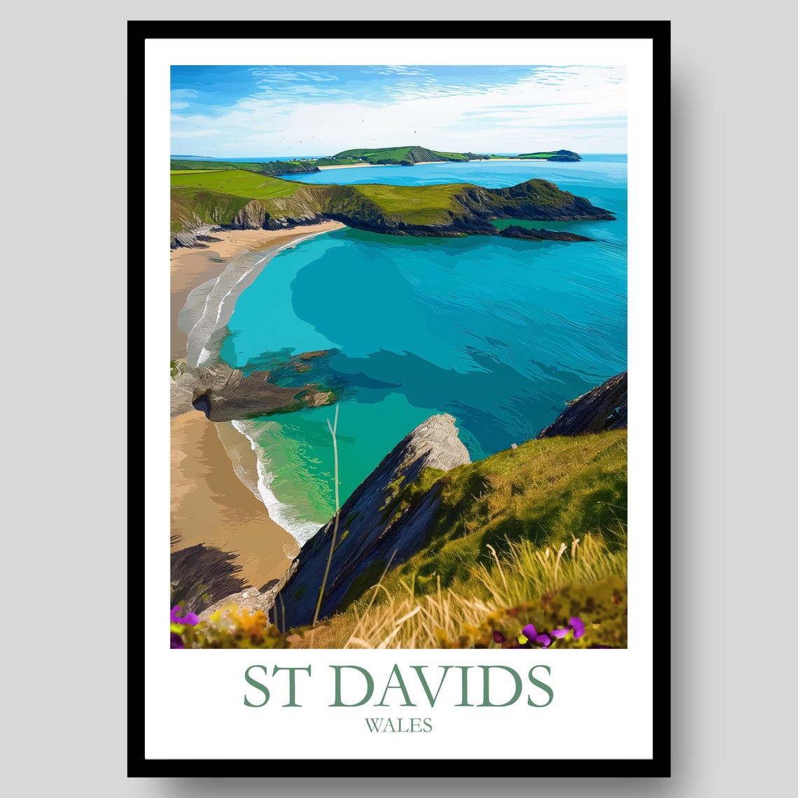 St Davids Wales Coastal Bay Turquoise Cliffs Seascape Travel Poster
