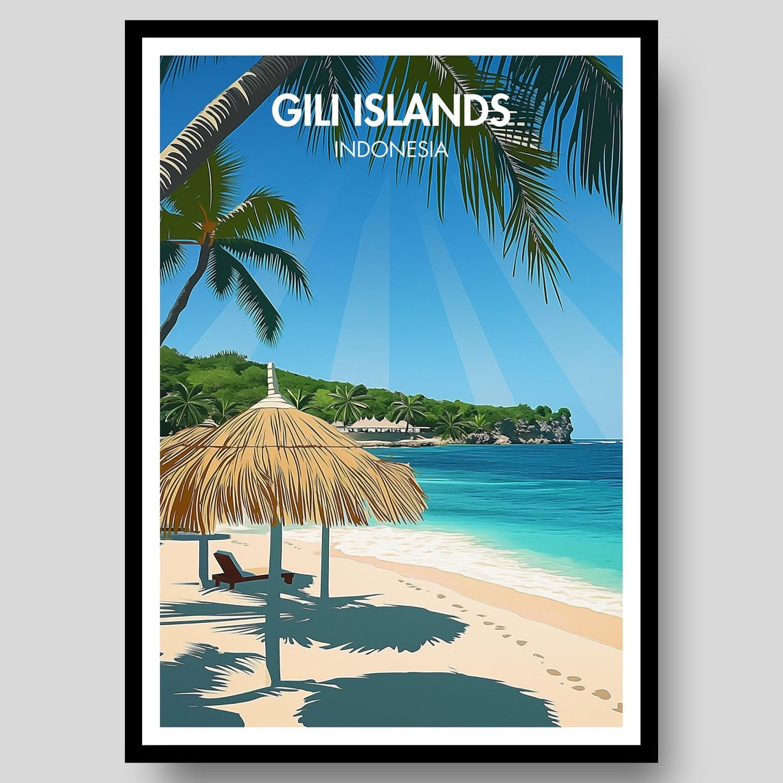 Gili Islands Indonesia Tropical Beach Sun Rays Paradise Poster