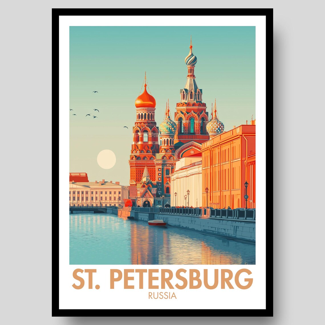 St Petersburg Russia Onion Dome Cathedral Canal Sunset Art Poster