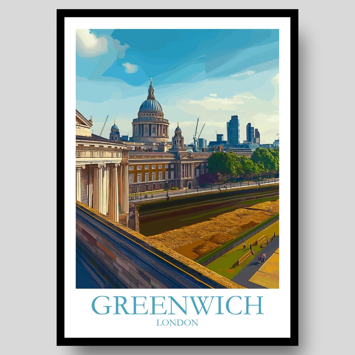 Greenwich London Royal Naval College Dome Riverside Travel Poster