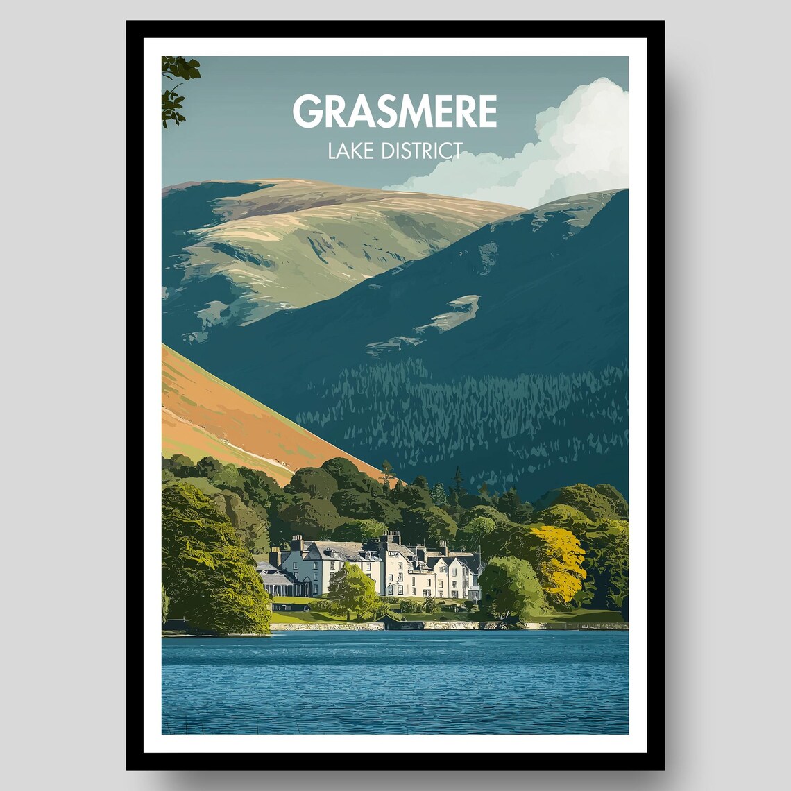 Grasmere Poster, Lake District Art Print