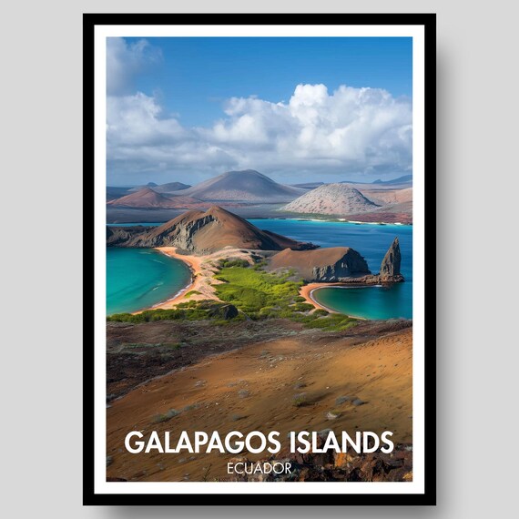 Galapagos Islands Ecuador Pinnacle Rock Volcanic Bays Travel Poster