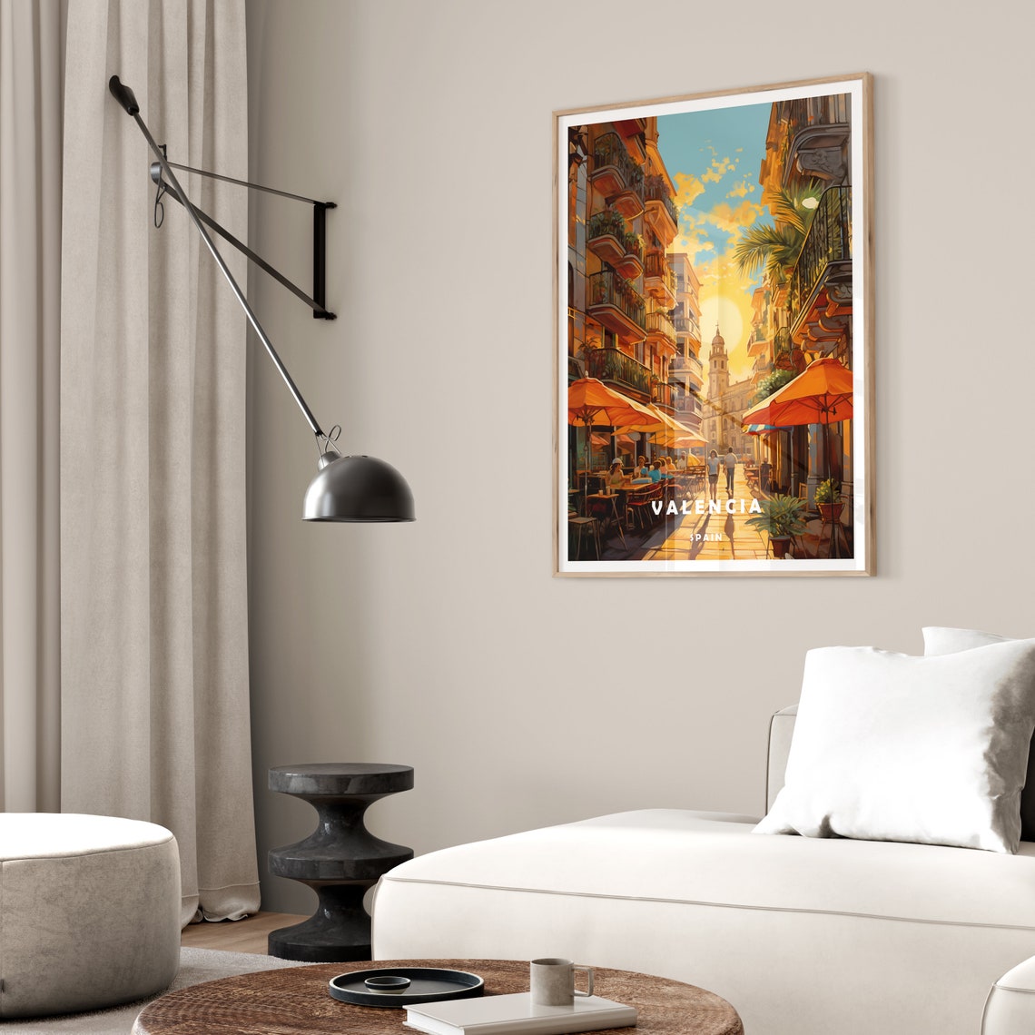 Valencia Spain Golden Hour Warm Sunset Cafe Street Travel Poster - Image 2