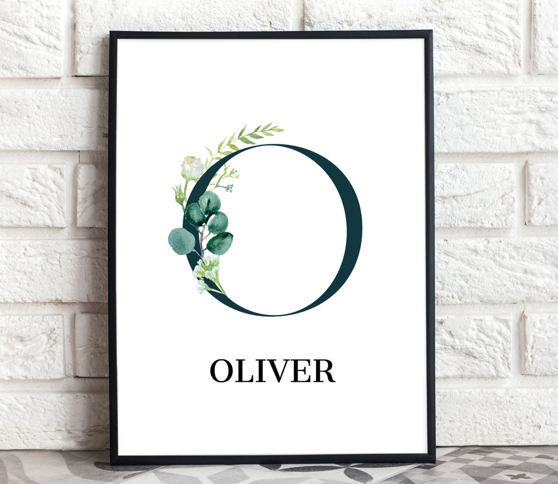 Personalised Eucalyptus Initial Letter O Name Nursery Poster Oliver