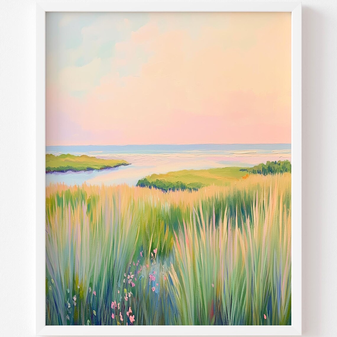 Pastel Marsh Sunset Pink Sky Coastal Wetland Watercolor Poster - Image 2