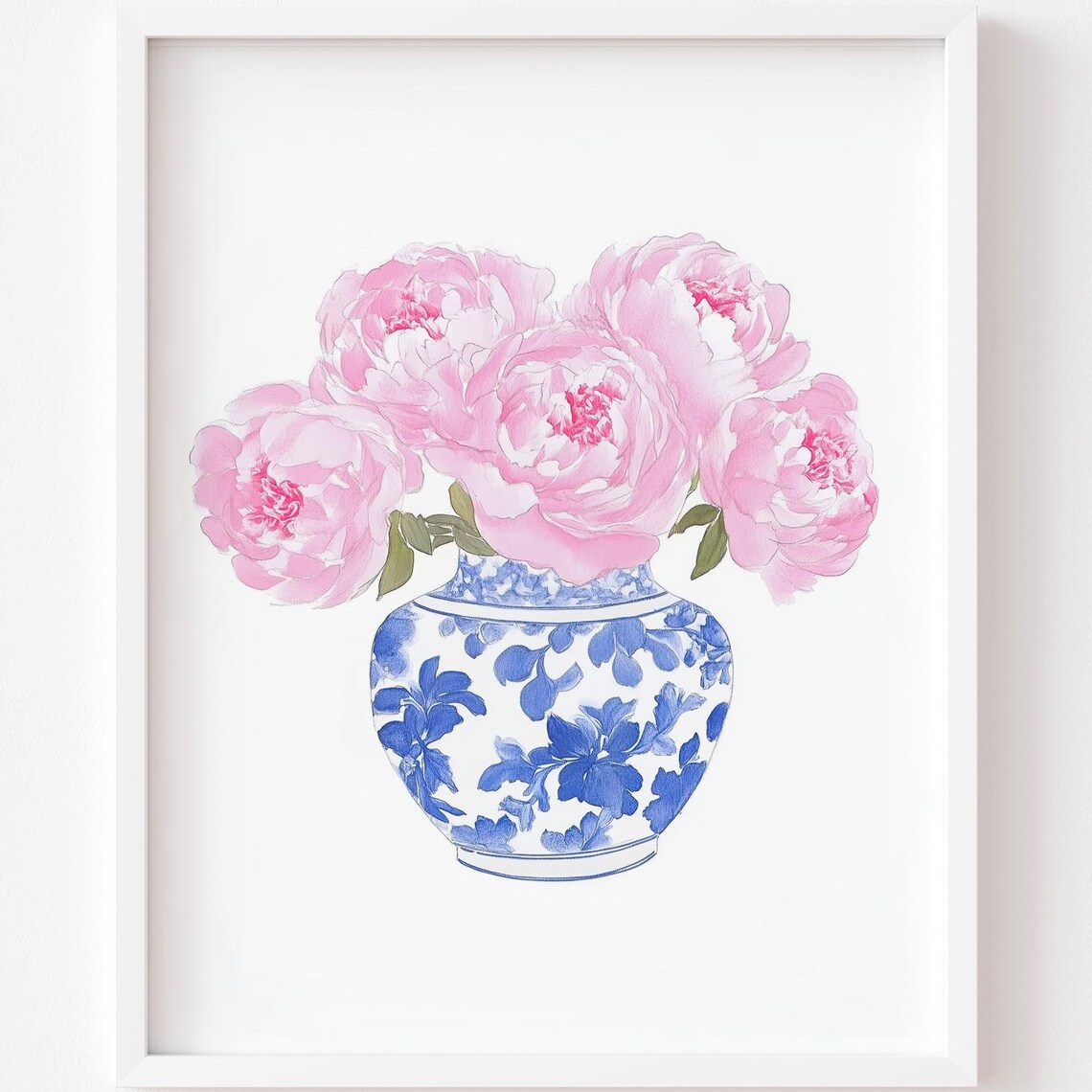 Pink Peonies Chinoiserie Blue White Porcelain Vase Floral Poster