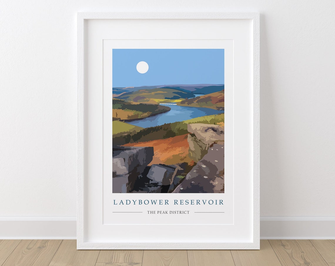 Ladybower Reservoir The Peak District Moonrise Over the Valley Poster