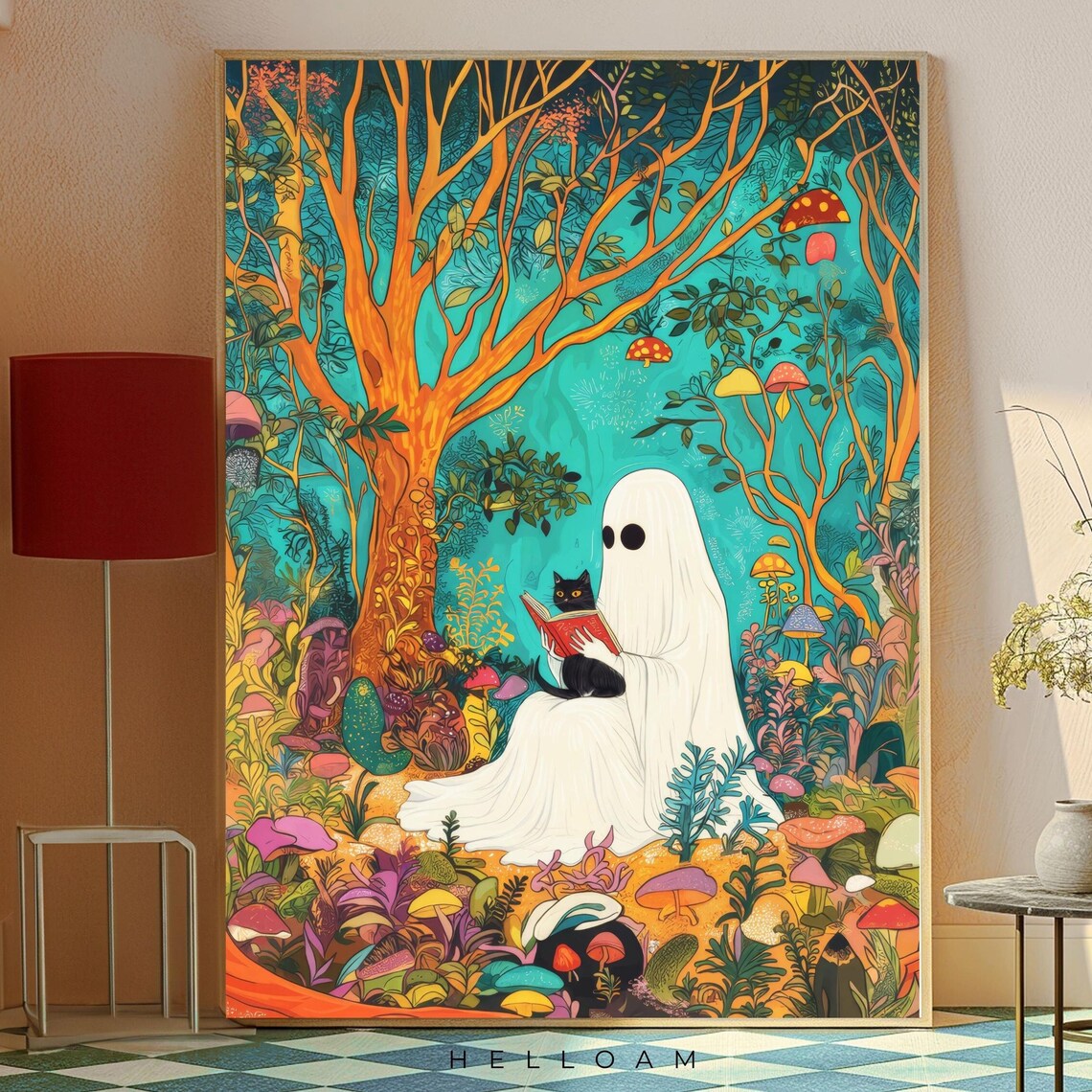 Cute Ghost Reading, Dark Academia Halloween Poster