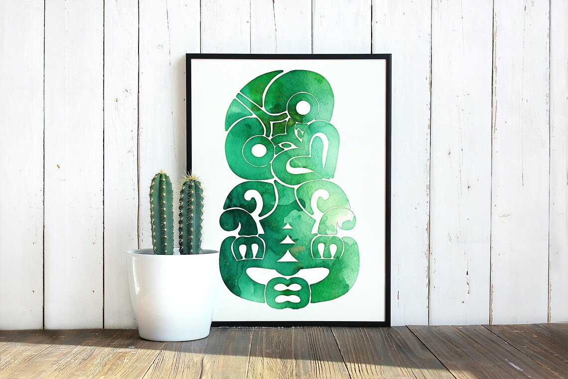 Tiki Watercolor Maori Art Print, New Zealand Travel - Image 2