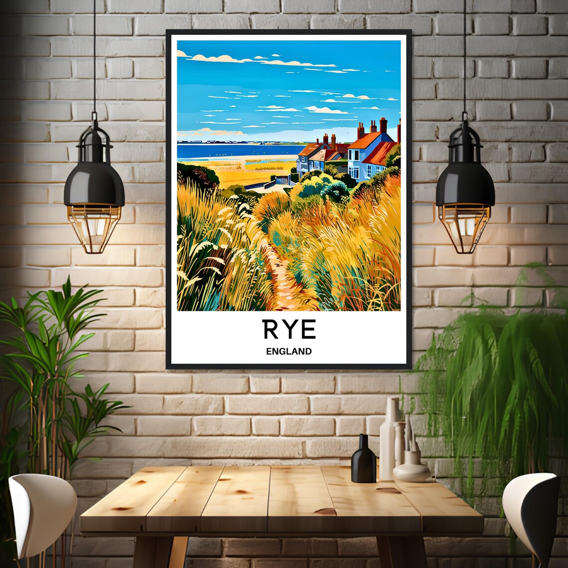 Rye England Golden Dune Path to Seaside Cottages View Poster - Image 3