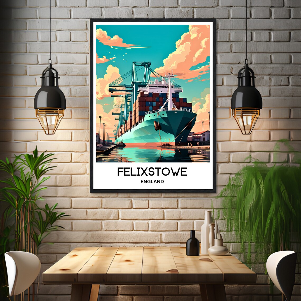 Felixstowe England Busy Container Port Cranes Glowing Sunset Poster - Image 3